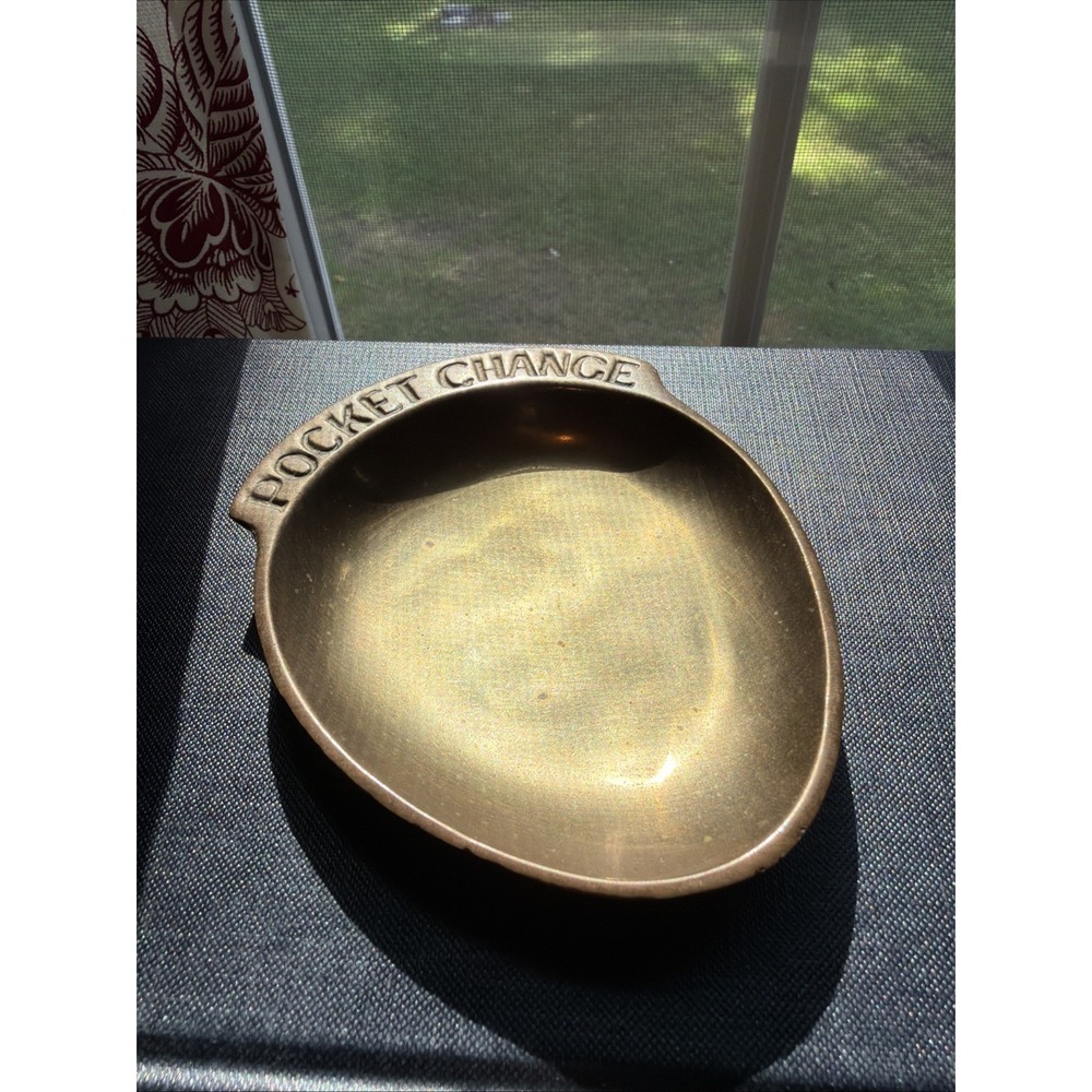 Vintage Solid Brass Pocket Change Dish Valet Tray Catchall Coin Ring Key Holder